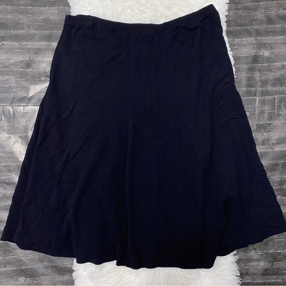 SUSAN GRAVER CRINKLED GAUZE BLACK ELASTIC WAIST PULL-ON SKIRT